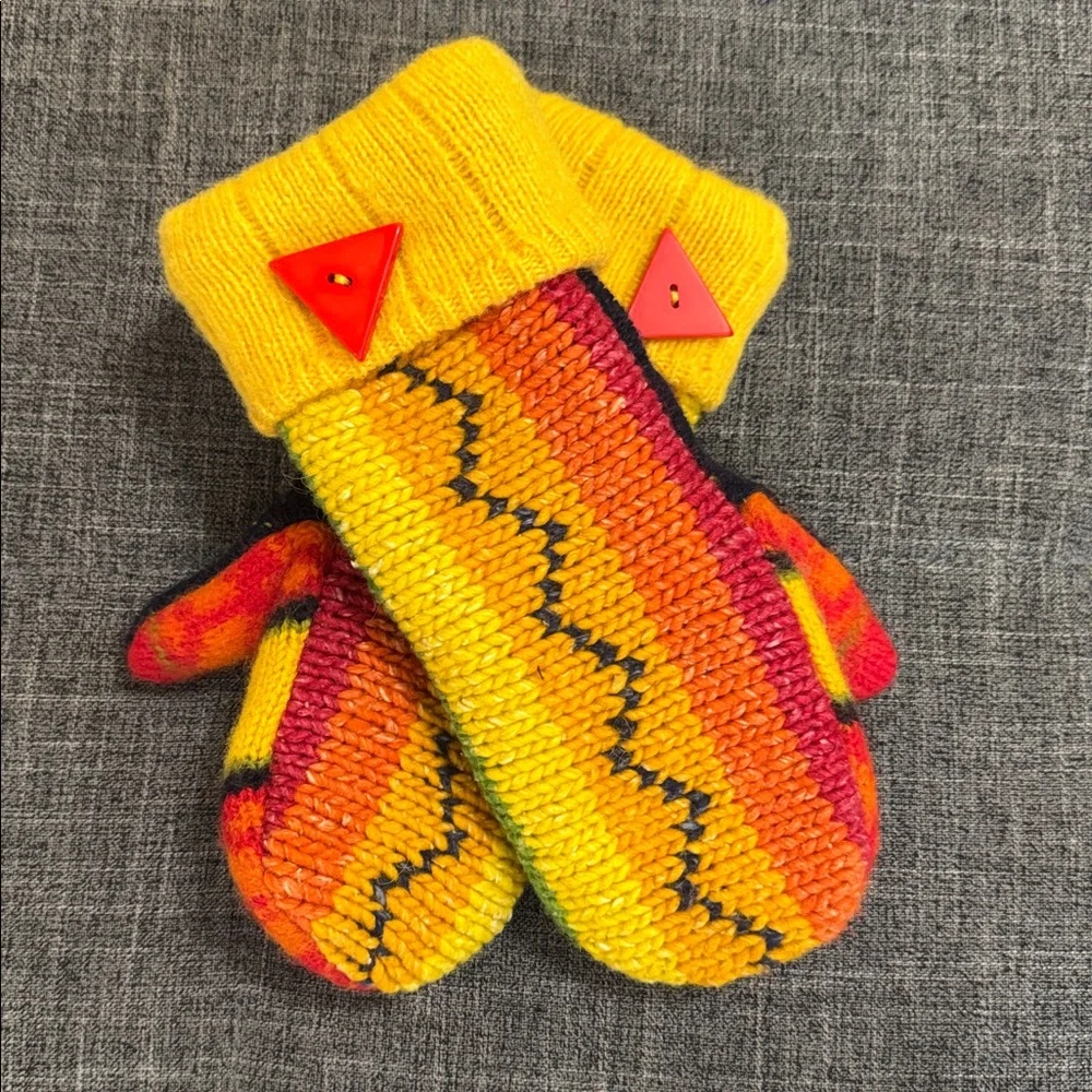 Handmade Wool Fleece Lined Mittens One Size Colorful Fair Isle Ski